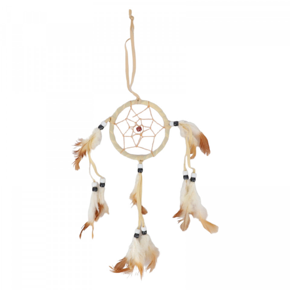 Prinzator de vise, cu 1 cerc si 3 fire, Dreamcatcher, Feng Shui, NO2050, 28 cm, Bej