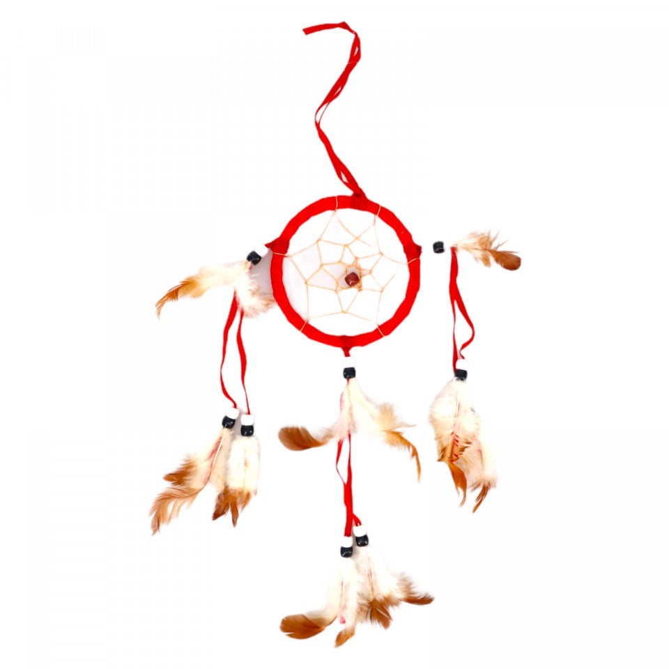 Prinzator de vise, cu 1 cerc si 3 fire, Dreamcatcher, Feng Shui, NO2050, 28 cm, Rosu