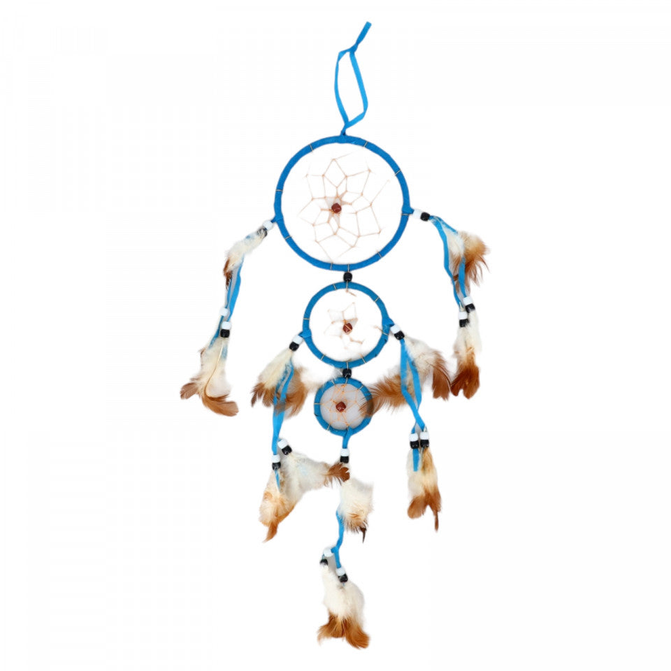 Prinzator de vise, cu 3 cercuri si 5 fire, Dreamcatcher, Feng Shui, NO2049, 40 cm, Albastru