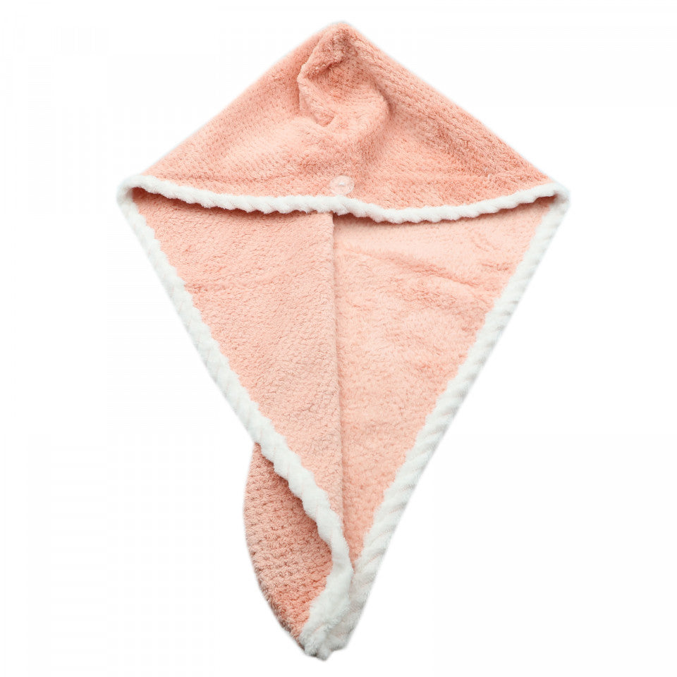 Prosop pentru uscat parul, cu un nasture pentru fixare, pentru adulti, 65 x 26 cm, Roz pudra
