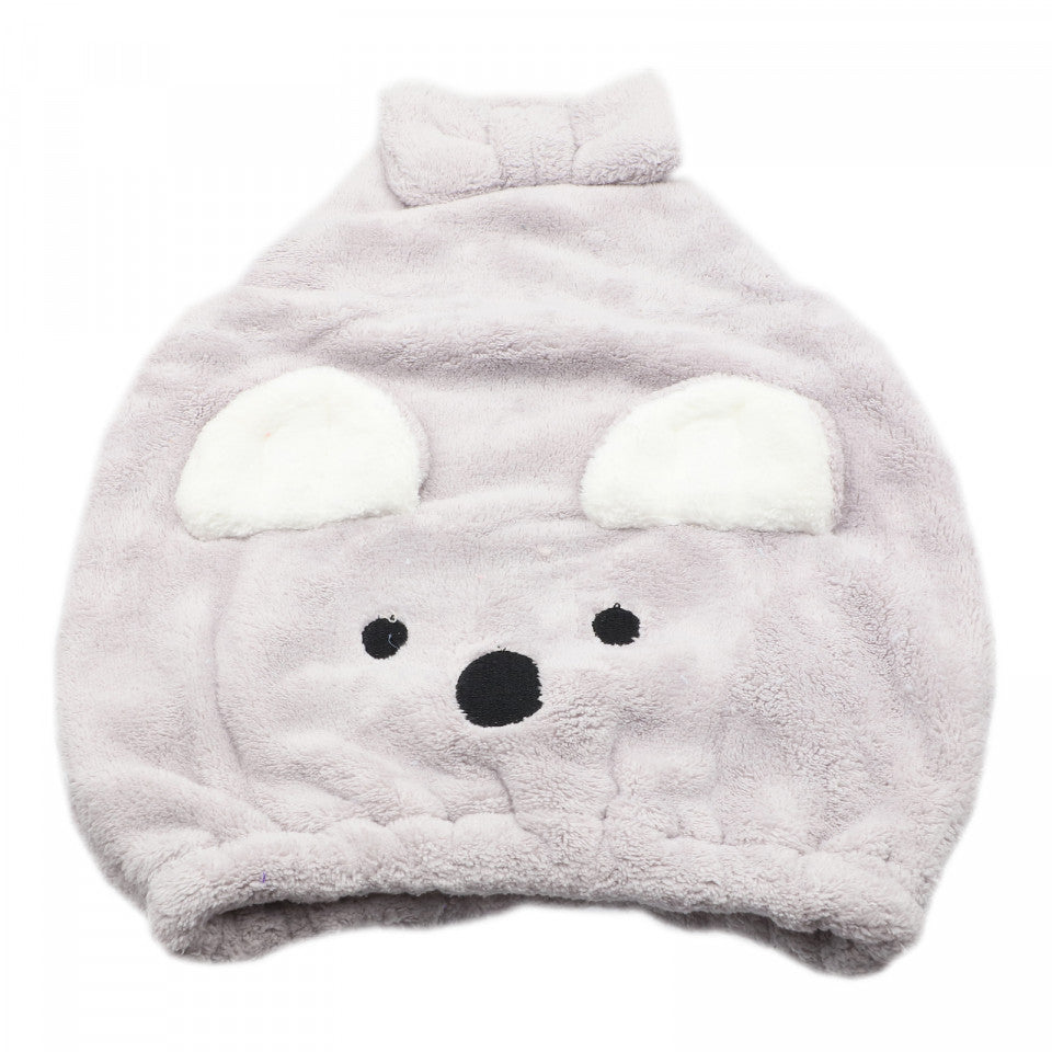 Prosop pentru uscat parul, de copii, tip caciulita, model ursulet, 37 x 30 cm, Gri