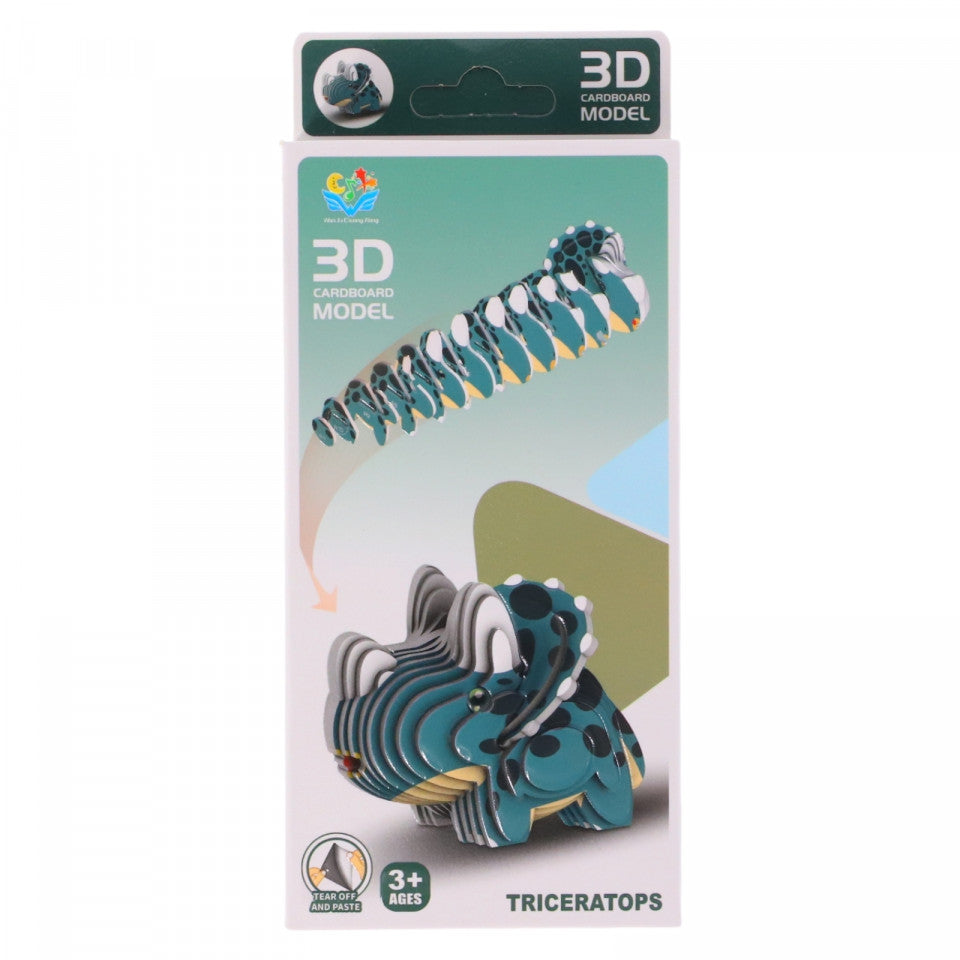 Puzzle 3D Dinozaur, Triceratops, carton dur, NOP534, 27 piese