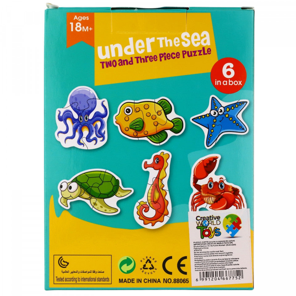 Puzzle, 6 Animale marine, 18 x 13 cm, 15 piese, Multicolor