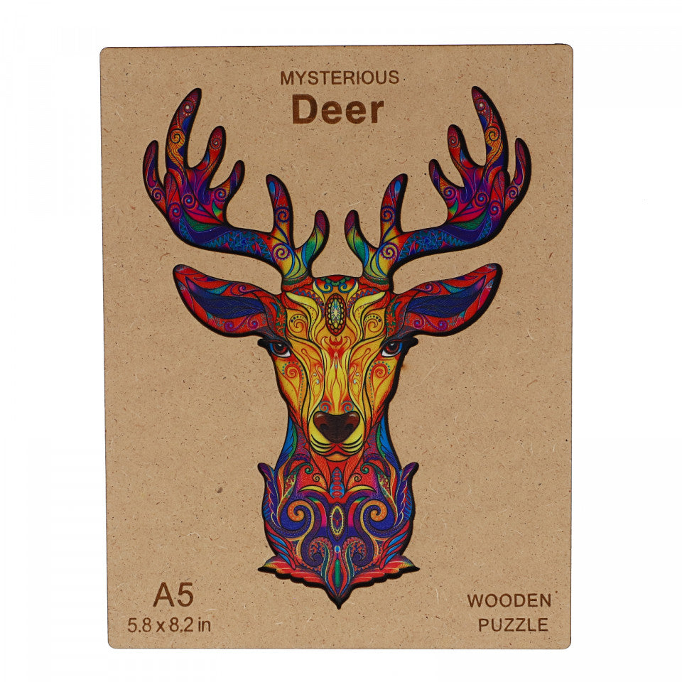 Puzzle Cerb, din lemn, cutie pentru depozitare, 15 x 21 cm, 100 piese, Multicolor