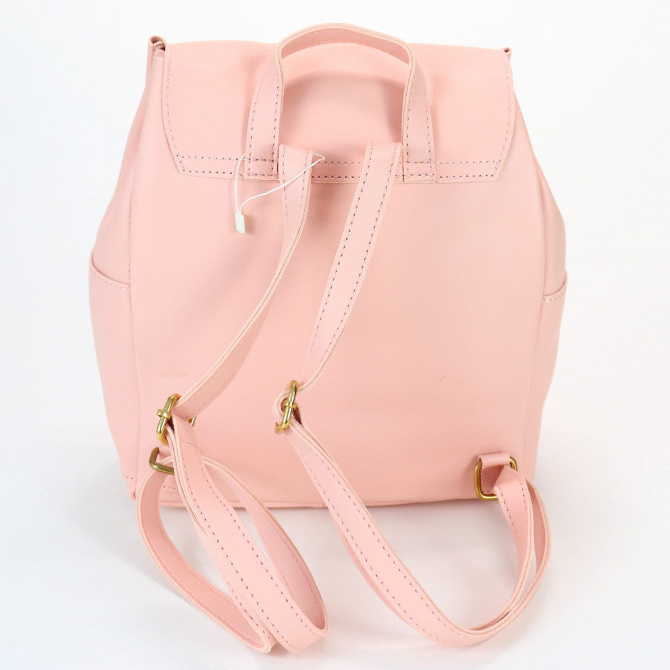 Rucsac Piele Ecologica cu clapa Femei, Casual, Roz Pudra, Marime universala