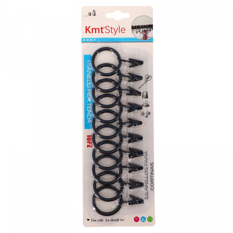 Set 10 inele pentru perdea de baie, NO65, 3.8 cm, Negru