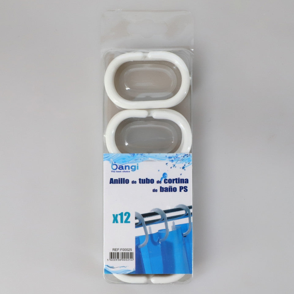 Set 12 bucati, Inele pentru perdea de dus, 3.7 x 5.7 cm, Alb