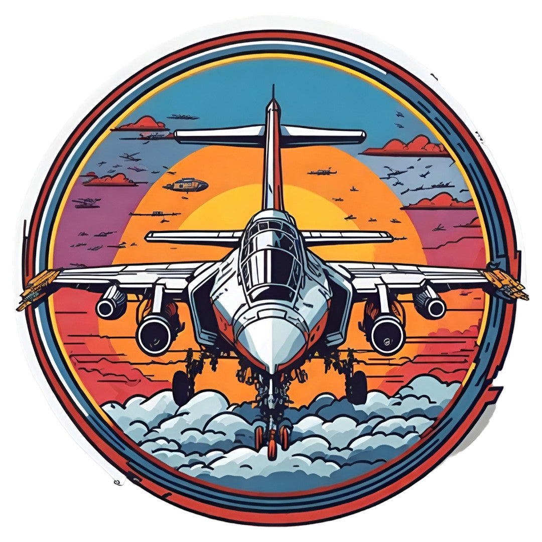 Set 12 bucati, Sticker decorativ, Avion de vanatoare, Rezistent la apa, NO3823, 6 cm, Multicolor