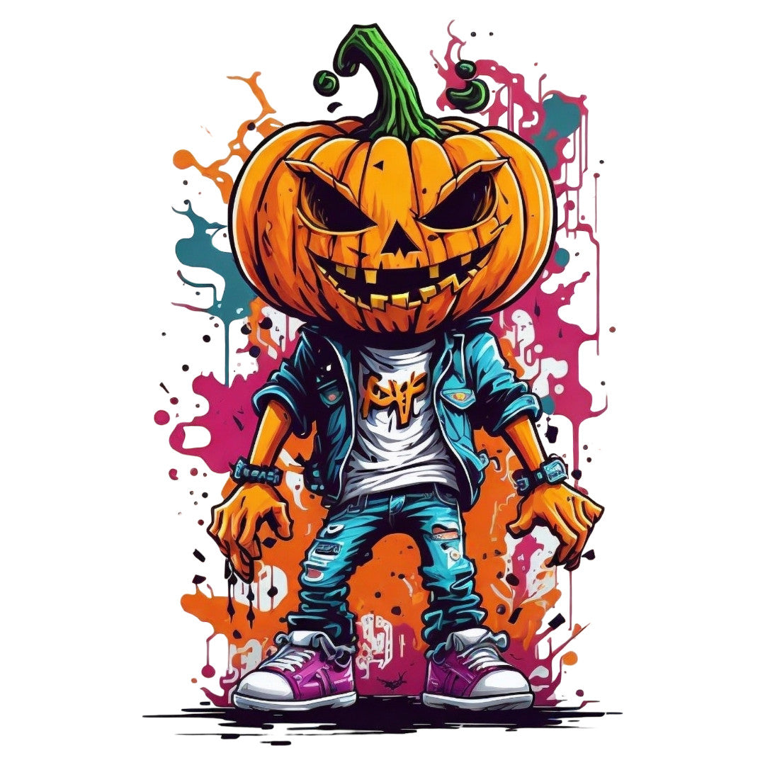 Set 12 bucati, Sticker decorativ, Baiat cu masca din dovleac, Rezistent la apa, NO4289, 6 cm, Multicolor