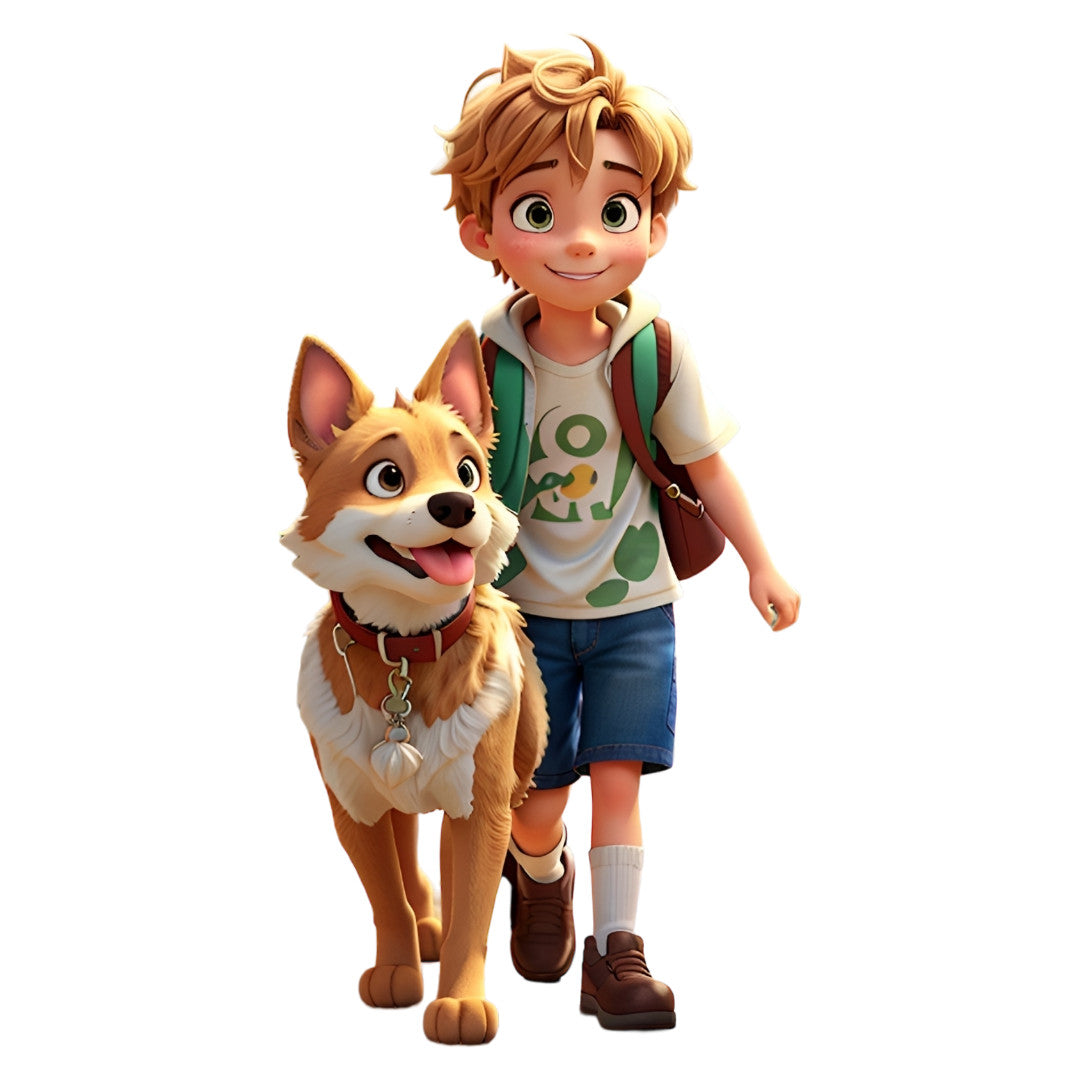 Set 12 bucati, Sticker decorativ, Baietelul si catelul, Rezistent la apa, NO4059, 6 cm, Multicolor