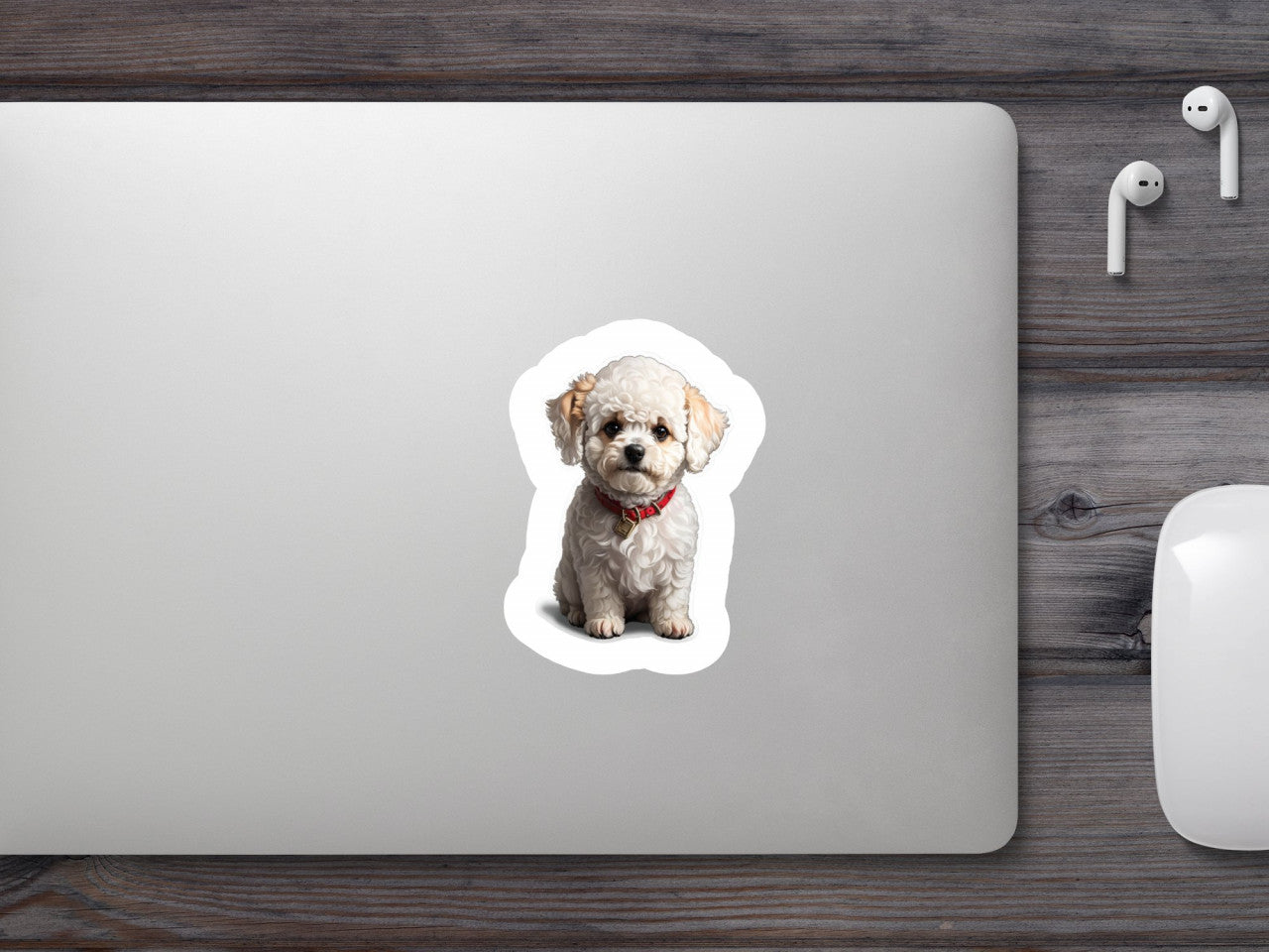 Set 12 bucati, Sticker decorativ, Bichon cu zgarda, Rezistent la apa, NO2378, 6 cm, Multicolor