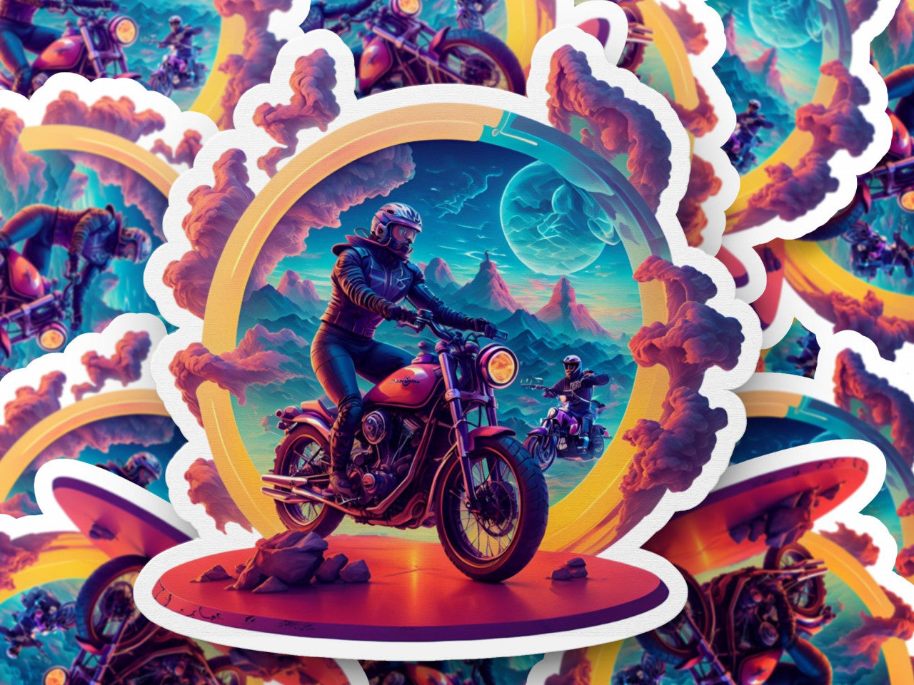 Set 12 bucati, Sticker decorativ, Biker bonanza, Rezistent la apa, NO3794, 6 cm, Multicolor