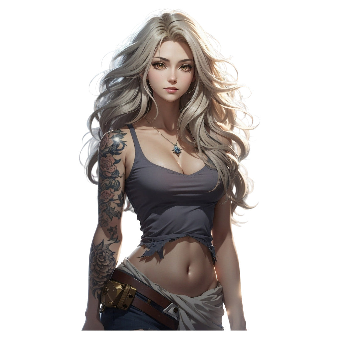 Set 12 bucati, Sticker decorativ, Blonda cu maieul scurt, Rezistent la apa, NO4171, 6 cm, Multicolor