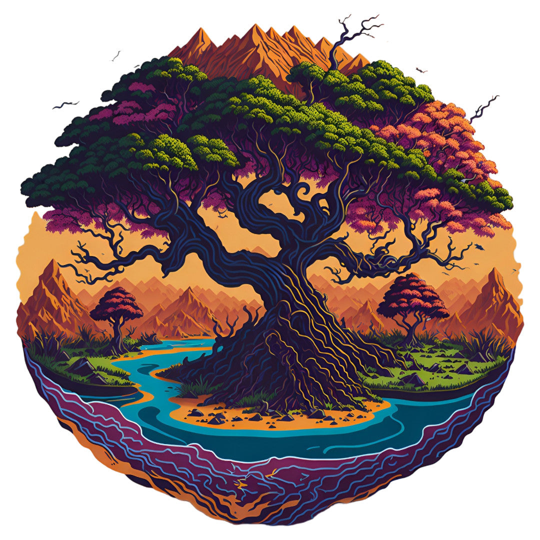 Set 12 bucati, Sticker decorativ, Bonsai in savana, Rezistent la apa, NO4271, 6 cm, Multicolor