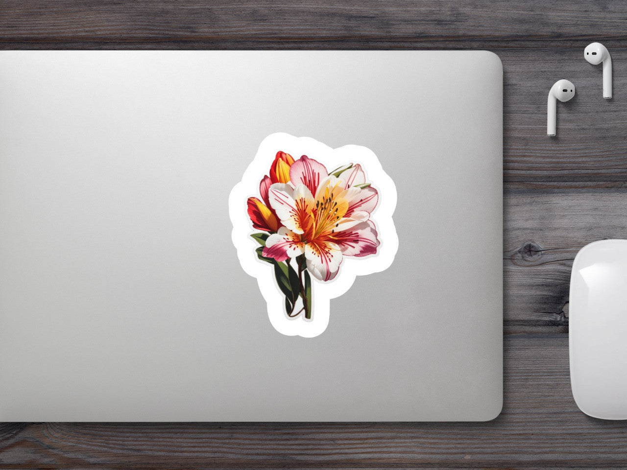 Set 12 bucati, Sticker decorativ, Buchet de astromeria fara frunze, Rezistent la apa, NO2566, 6 cm, Multicolor