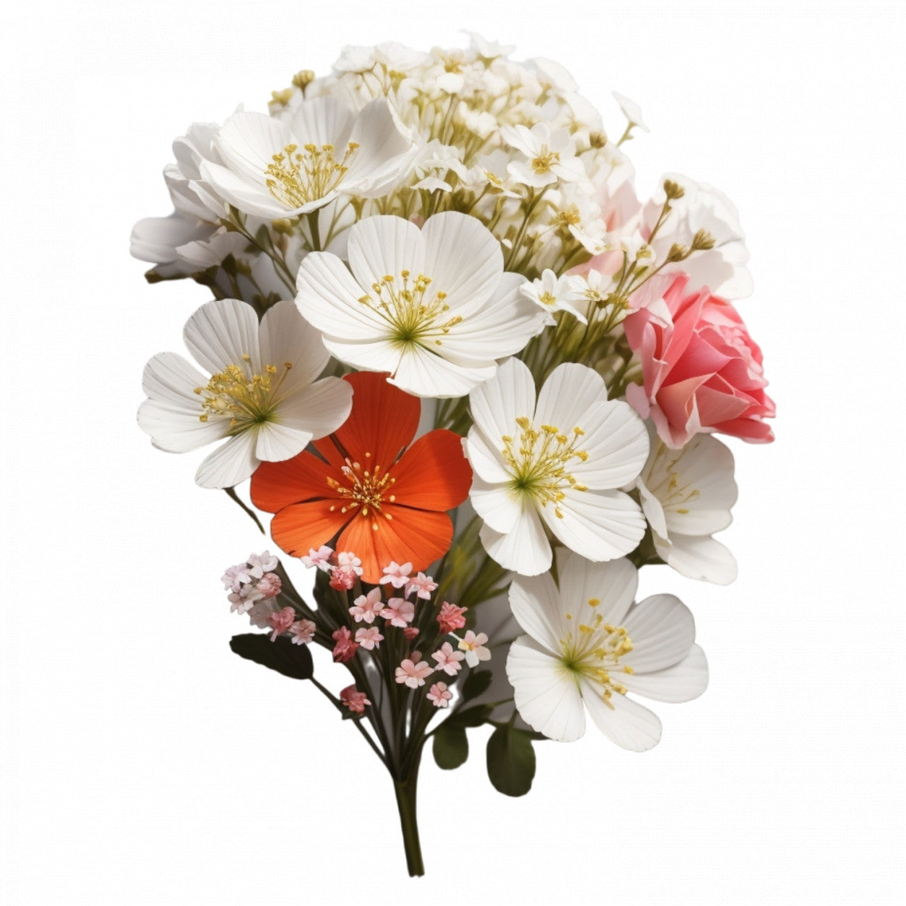 Set 12 bucati, Sticker decorativ, Buchet de Floarea miresei, Rezistent la apa, NO3006, 6 cm, Multicolor