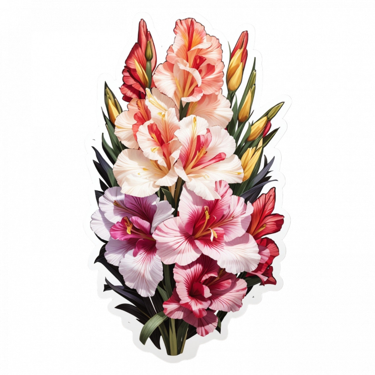 Set 12 bucati, Sticker decorativ, Buchet de gladiole cu boboci, Rezistent la apa, NO2984, 6 cm, Multicolor