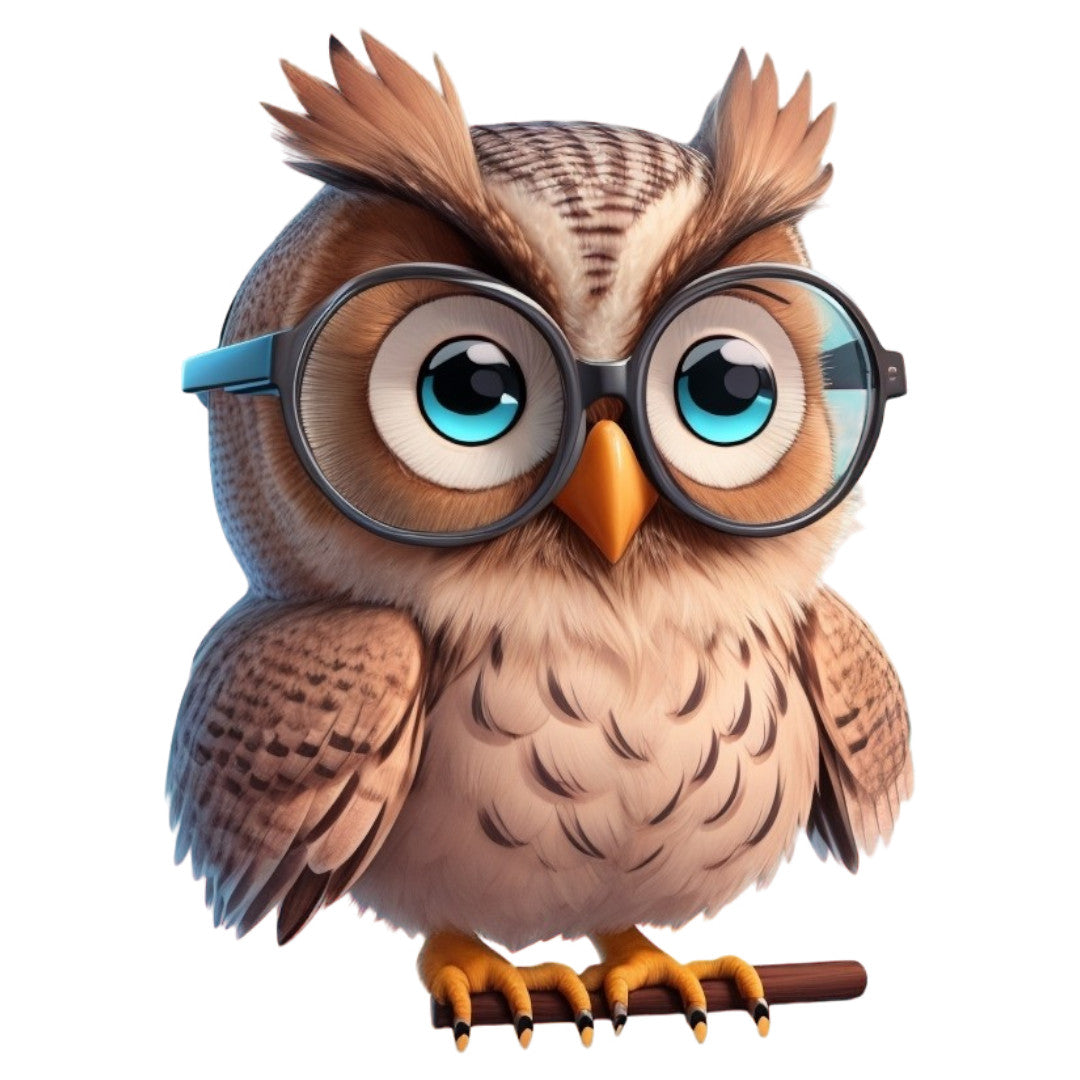 Set 12 bucati, Sticker decorativ, Bufnita cu ochelari, Rezistent la apa, NO4363, 6 cm, Multicolor