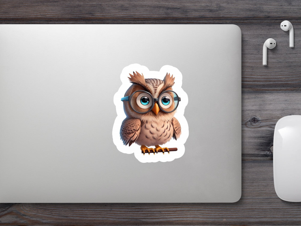 Set 12 bucati, Sticker decorativ, Bufnita cu ochelari, Rezistent la apa, NO4363, 6 cm, Multicolor