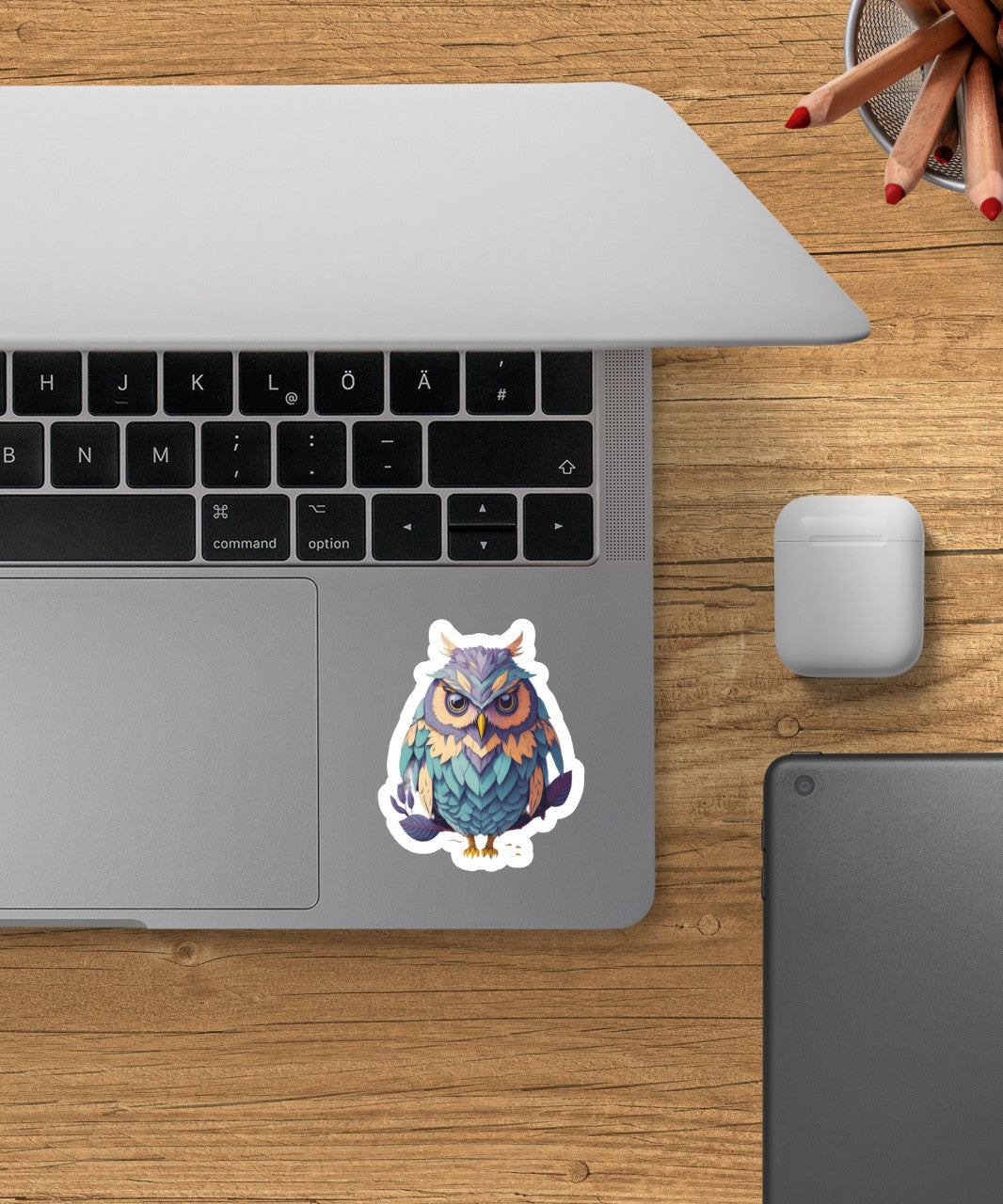 Set 12 bucati, Sticker decorativ, Bufnita incruntata, Rezistent la apa, NO3858, 6 cm, Multicolor