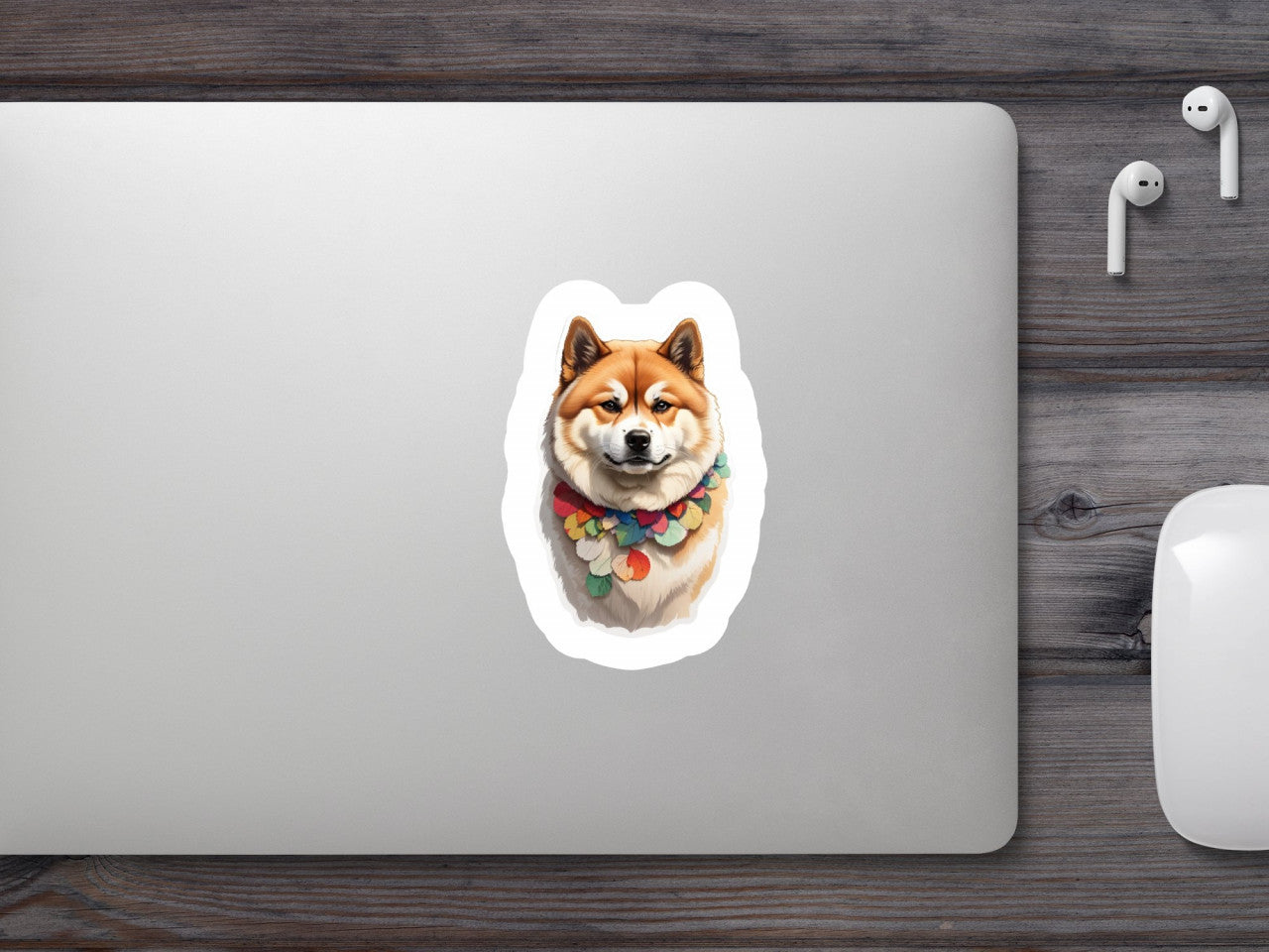 Set 12 bucati, Sticker decorativ, Caine Akita Inu cu salba, Rezistent la apa, NO2576, 6 cm, Multicolor