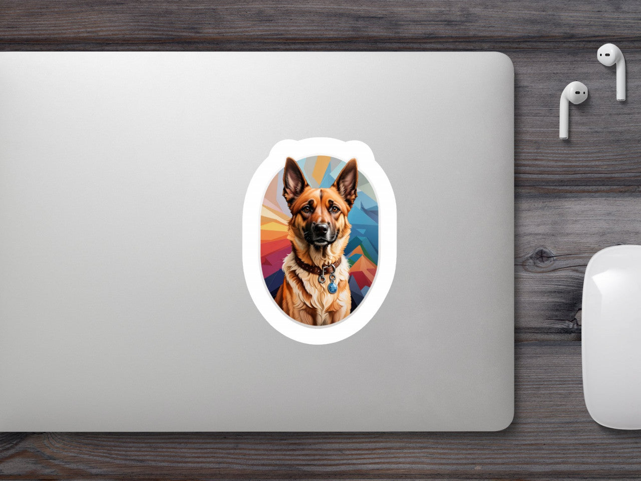 Set 12 bucati, Sticker decorativ, Caine Belgian Malinois cu medalion, Rezistent la apa, NO2404, 6 cm, Multicolor