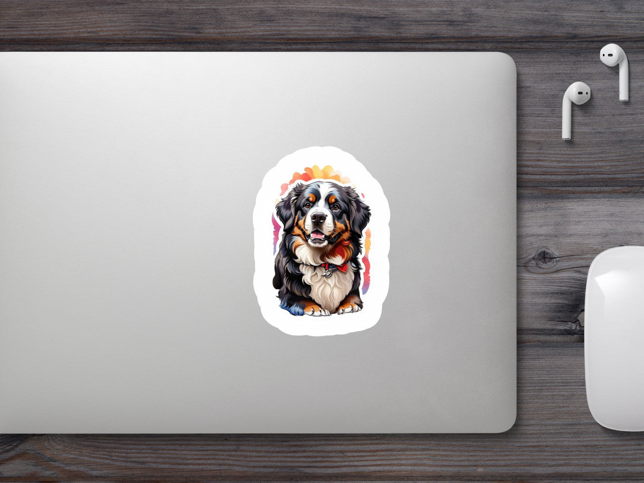 Set 12 bucati, Sticker decorativ, Caine Bernese de munte bust, Rezistent la apa, NO2387, 6 cm, Multicolor