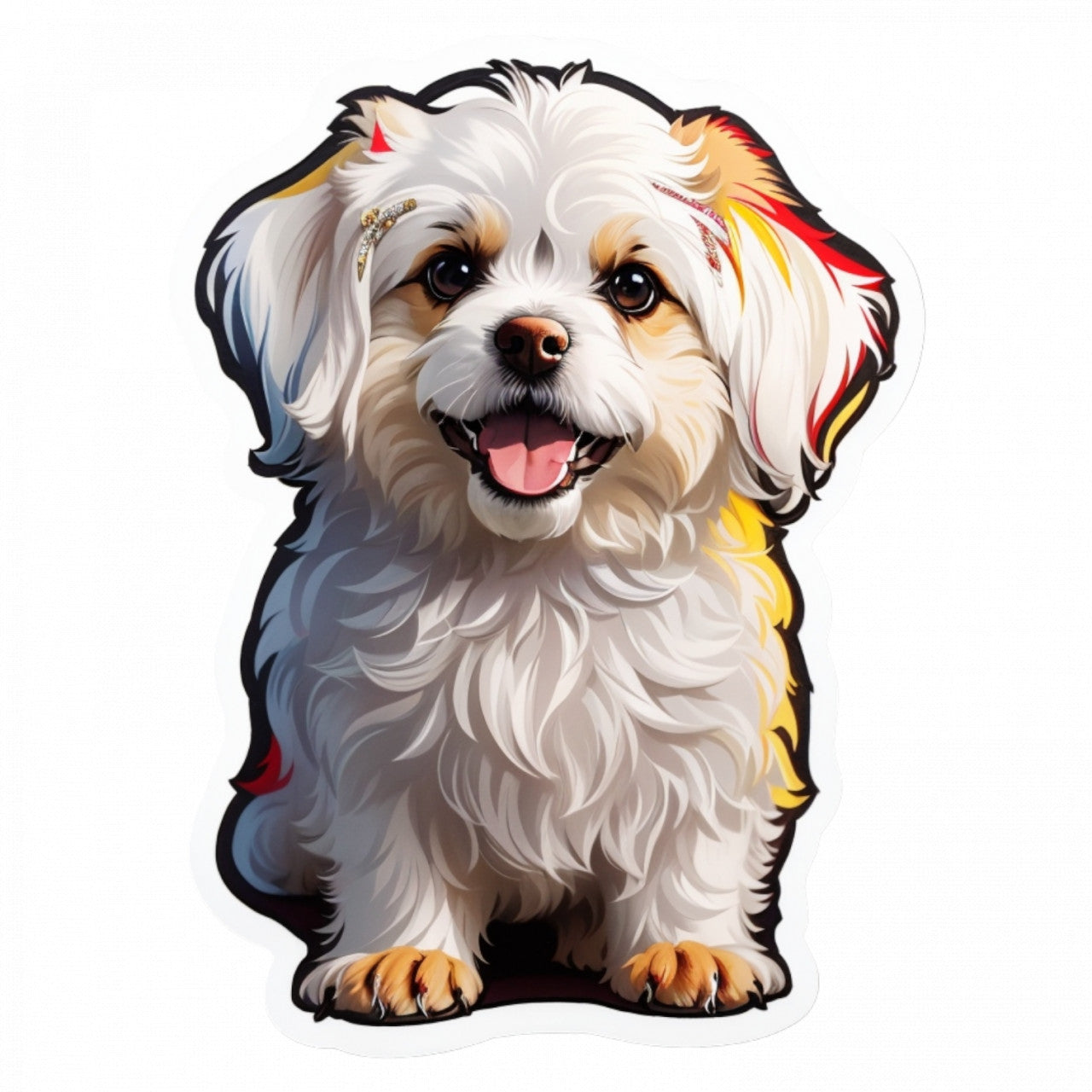 Set 12 bucati, Sticker decorativ, Caine Bichon maltez, Rezistent la apa, NO3212, 6 cm, Multicolor