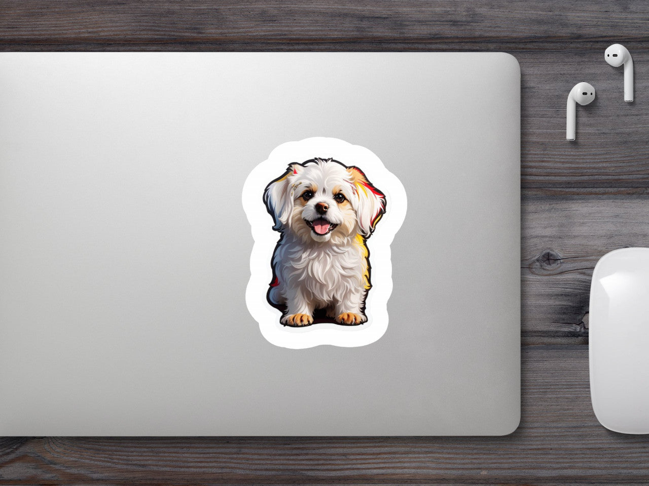 Set 12 bucati, Sticker decorativ, Caine Bichon maltez, Rezistent la apa, NO3212, 6 cm, Multicolor