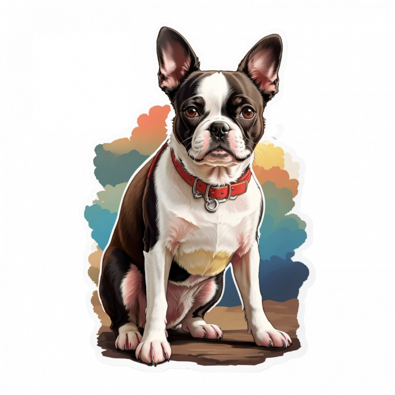 Set 12 bucati, Sticker decorativ, Caine Boston terrier, Rezistent la apa, NO2608, 6 cm, Multicolor