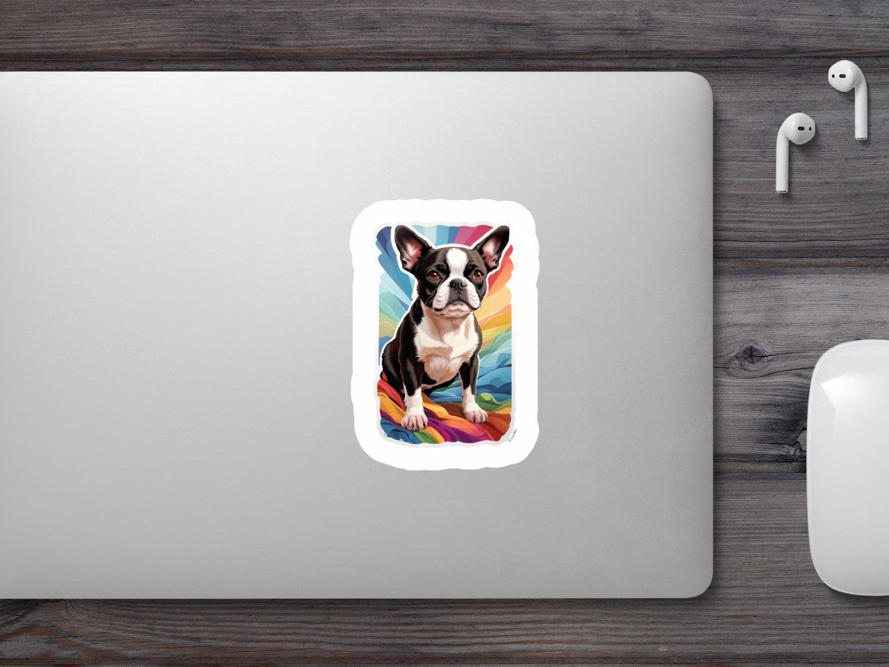 Set 12 bucati, Sticker decorativ, Caine Boston terrier, Rezistent la apa, NO2607, 6 cm, Multicolor