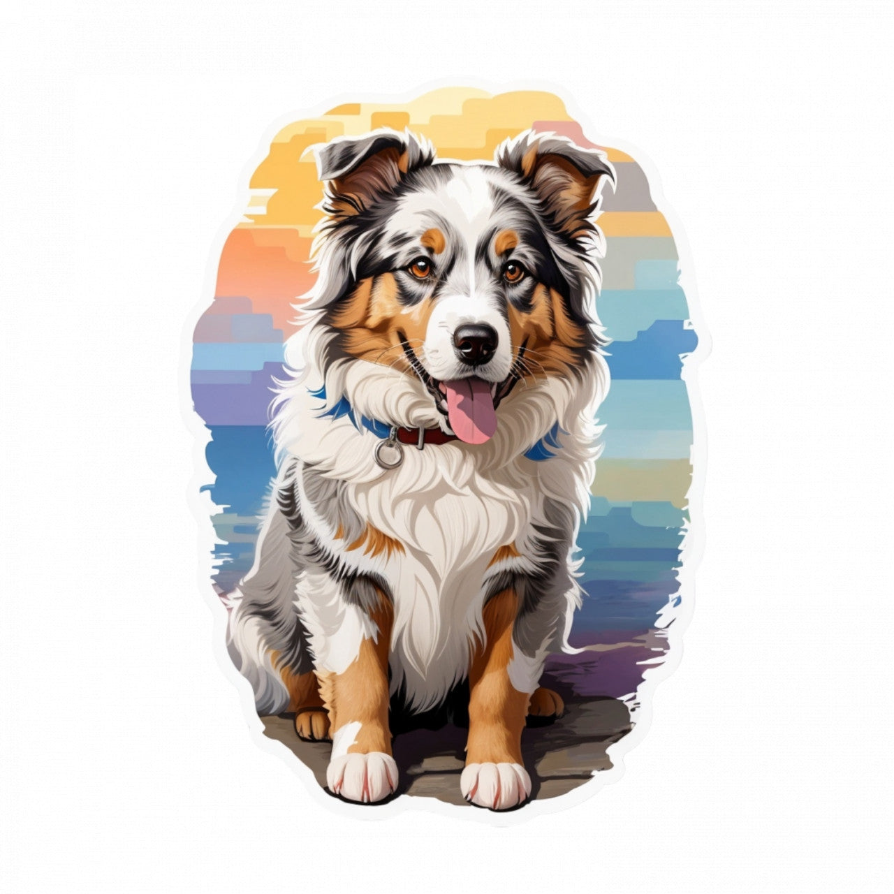 Set 12 bucati, Sticker decorativ, Caine ciobanesc australian Shepherd dog cu zgarda, Rezistent la apa, NO2460, 6 cm, Multicolor