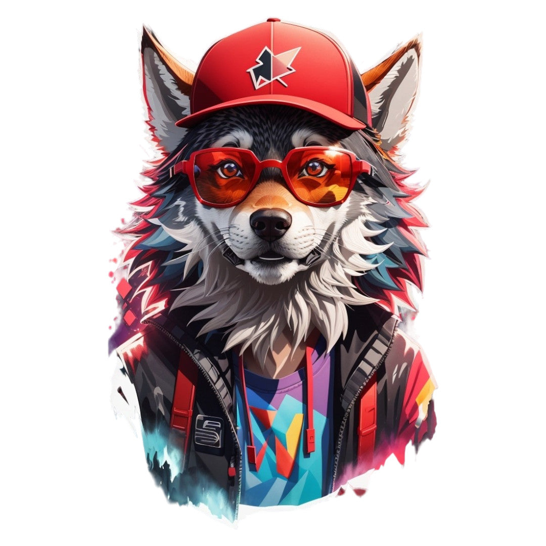 Set 12 bucati, Sticker decorativ, Caine cu sapca si ochelari, Rezistent la apa, NO4534, 6 cm, Multicolor