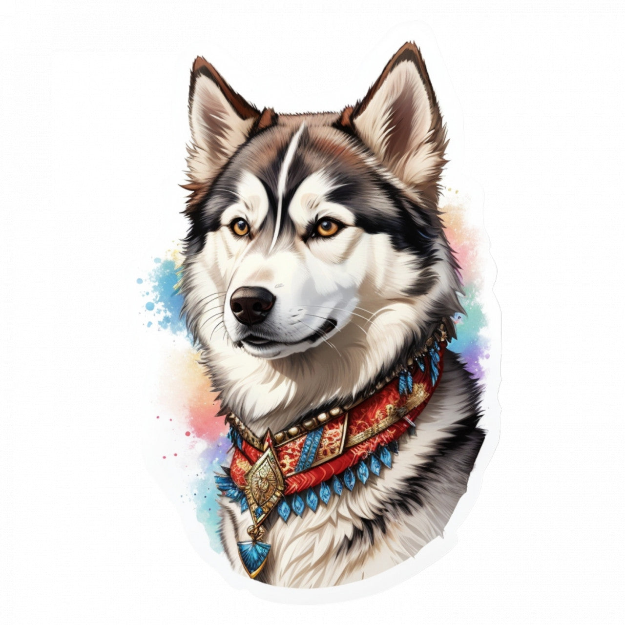 Set 12 bucati, Sticker decorativ, Caine Husky siberian cu zgarda, Rezistent la apa, NO3575, 6 cm, Multicolor