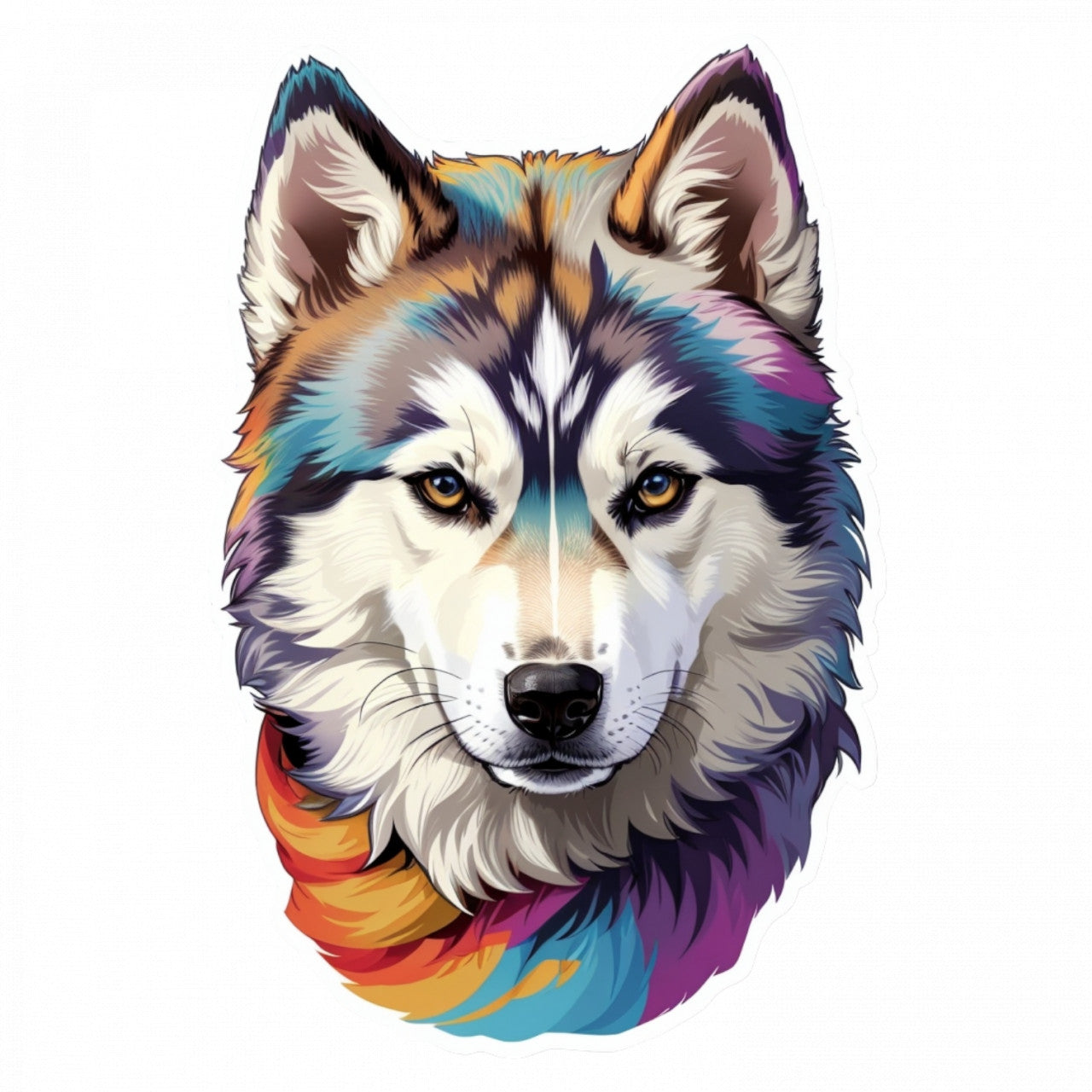 Set 12 bucati, Sticker decorativ, Caine Husky siberian, Rezistent la apa, NO3577, 6 cm, Multicolor