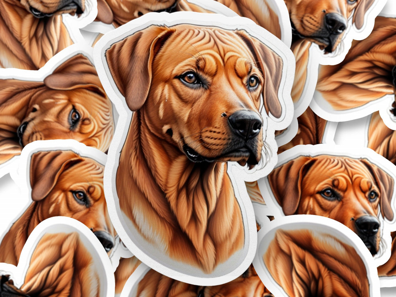 Set 12 bucati, Sticker decorativ, Caine Rhodesian Ridgeback, Rezistent la apa, NO3482, 6 cm, Multicolor