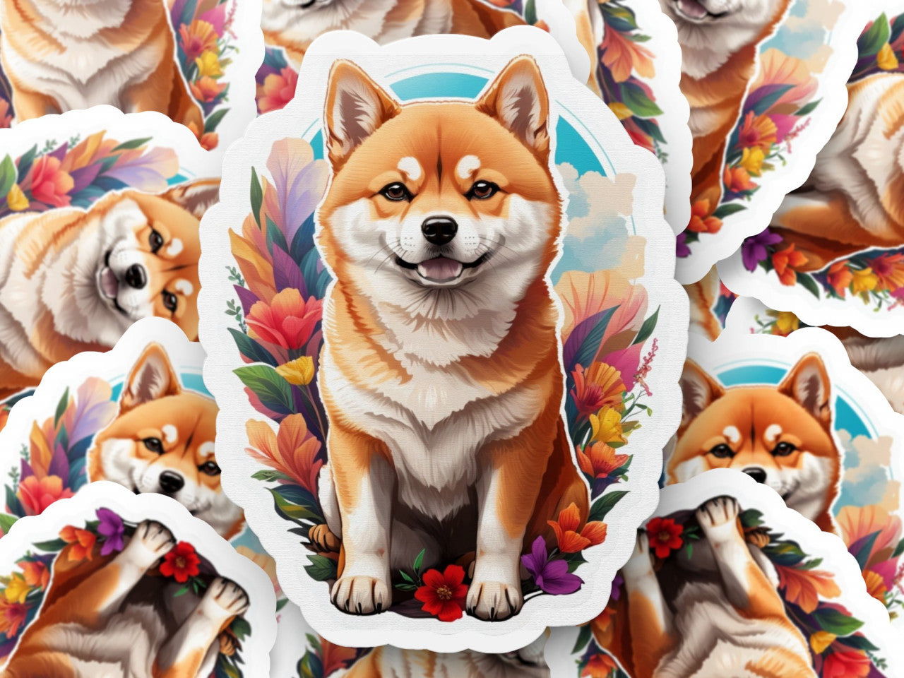 Set 12 bucati, Sticker decorativ, Caine Shiba Imu, Rezistent la apa, NO3560, 6 cm, Multicolor