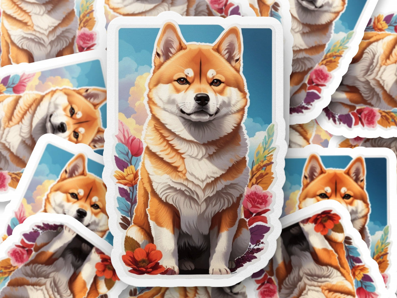 Set 12 bucati, Sticker decorativ, Caine Shiba Imu, Rezistent la apa, NO3561, 6 cm, Multicolor
