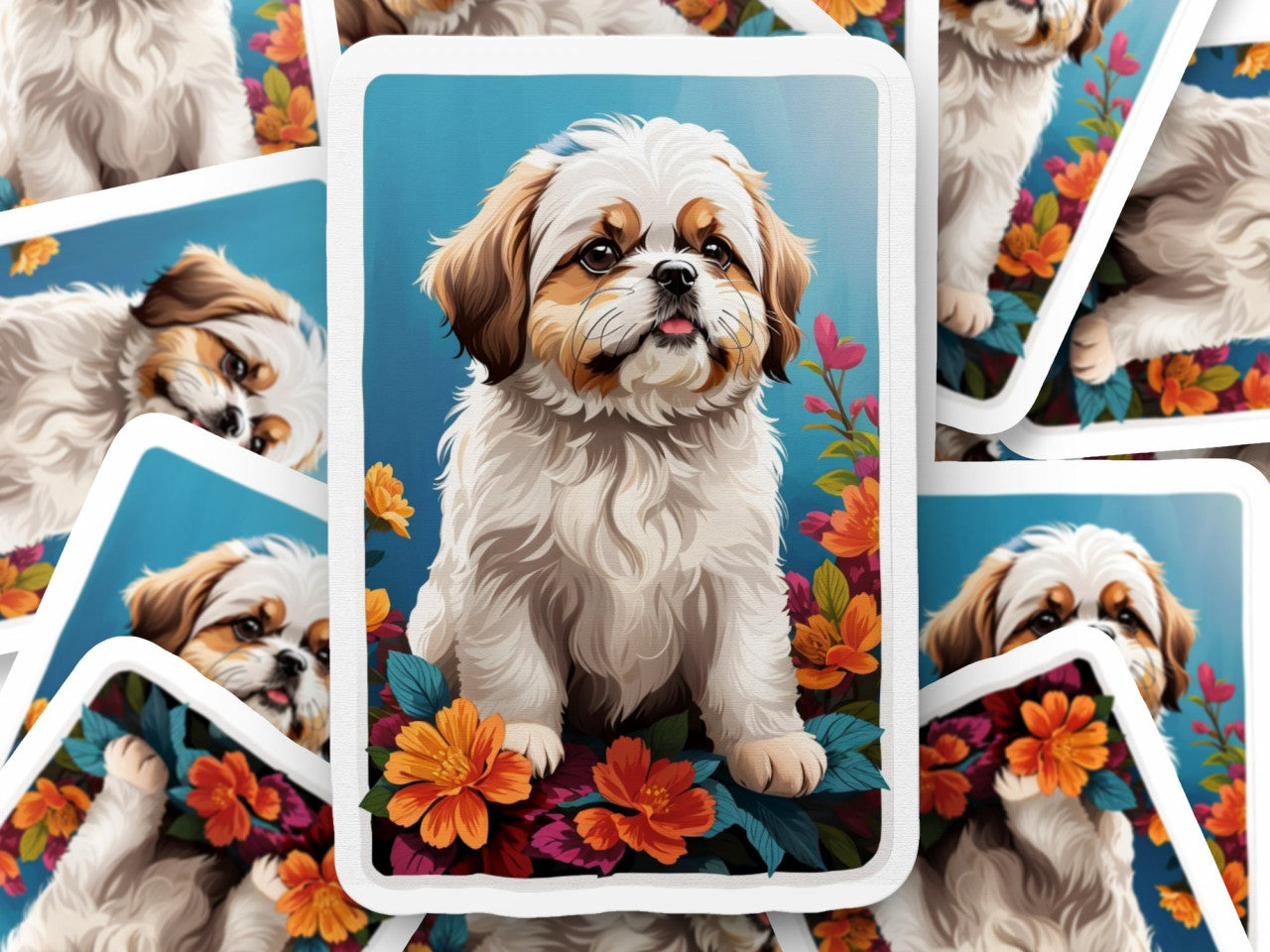 Set 12 bucati, Sticker decorativ, Caine Shih Tzu, Rezistent la apa, NO3564, 6 cm, Multicolor