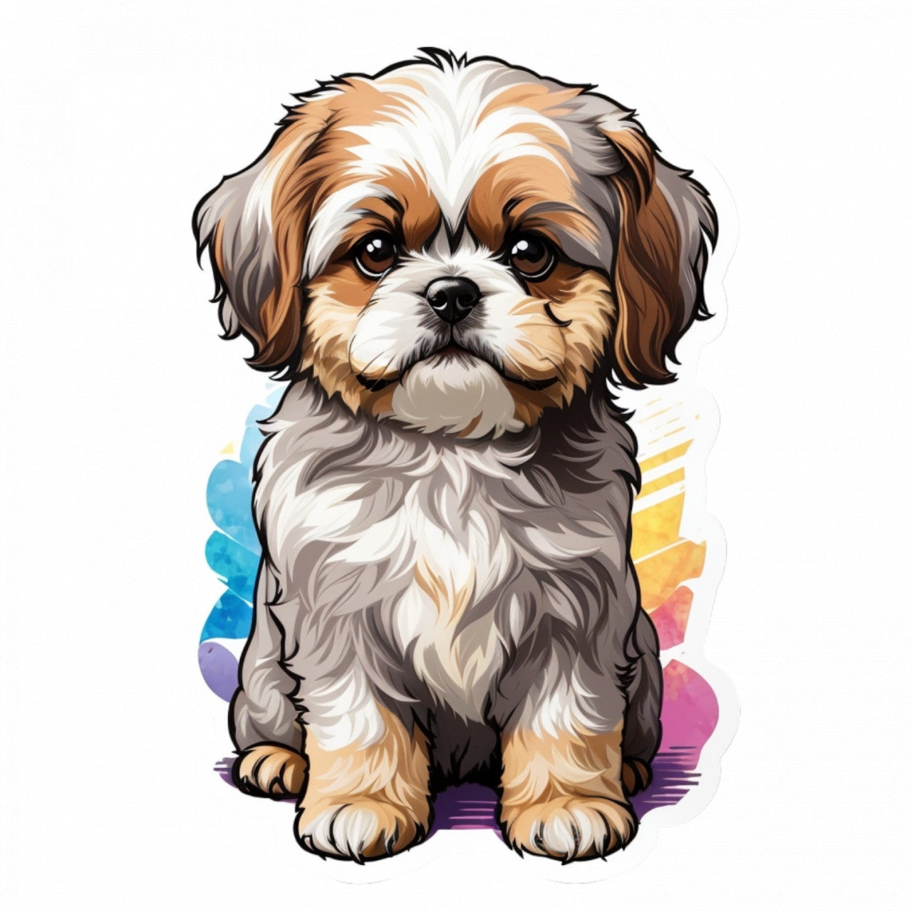 Set 12 bucati, Sticker decorativ, Caine Shih Tzu, Rezistent la apa, NO3566, 6 cm, Multicolor