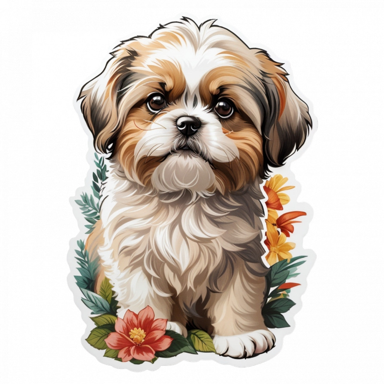 Set 12 bucati, Sticker decorativ, Caine Shih Tzu, Rezistent la apa, NO3567, 6 cm, Multicolor
