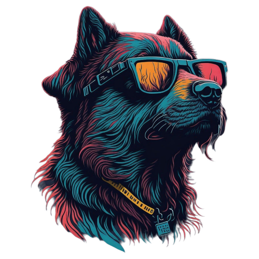 Set 12 bucati, Sticker decorativ, Cainele Cool cu zgarda si ochelari, Rezistent la apa, NO3839, 6 cm, Multicolor