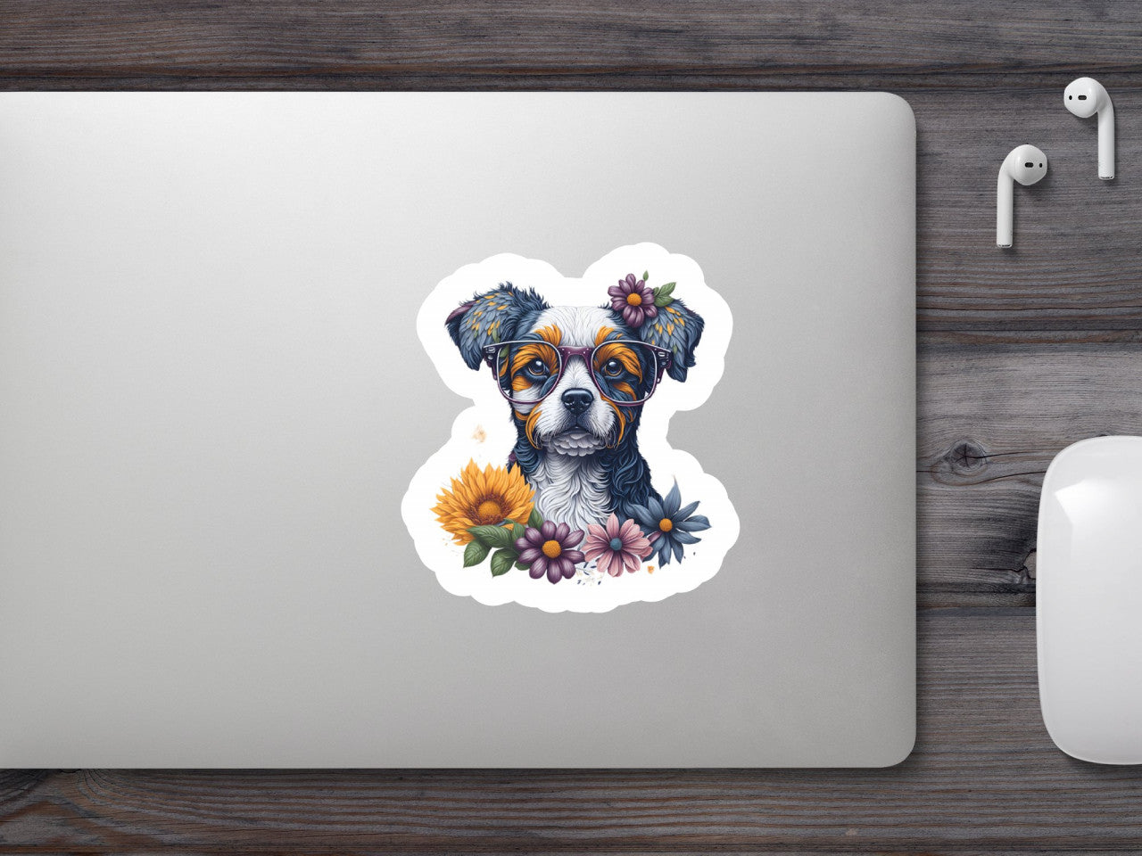 Set 12 bucati, Sticker decorativ, Cainele cu ochelari, Rezistent la apa, NO3893, 6 cm, Multicolor