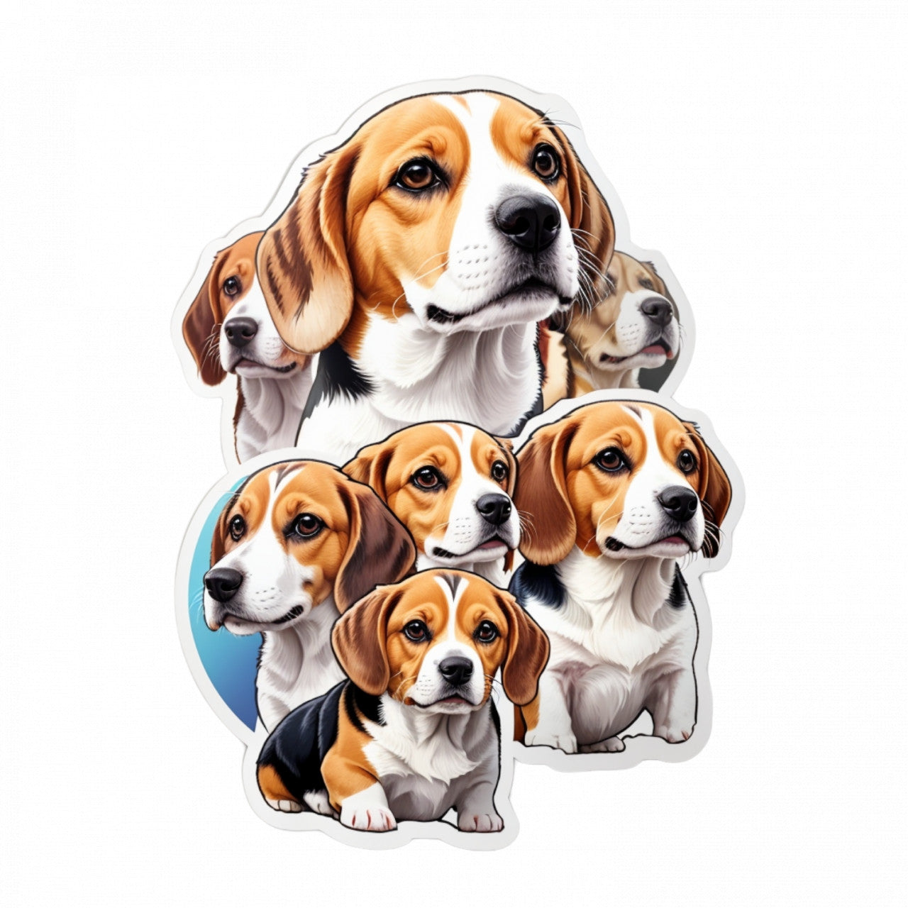 Set 12 bucati, Sticker decorativ, Caini Beagles in grup, Rezistent la apa, NO2418, 6 cm, Multicolor