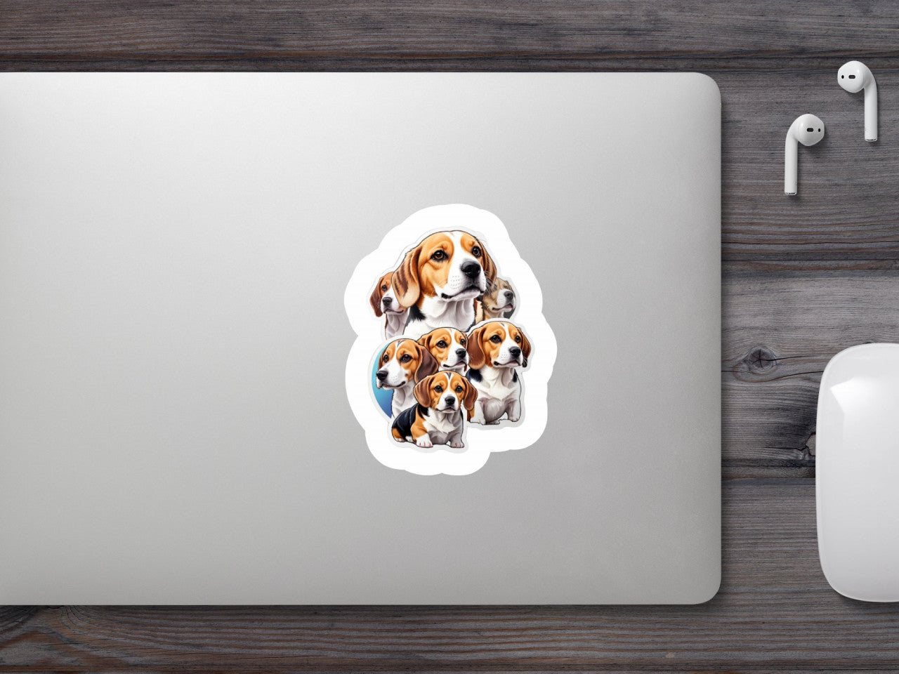 Set 12 bucati, Sticker decorativ, Caini Beagles in grup, Rezistent la apa, NO2418, 6 cm, Multicolor