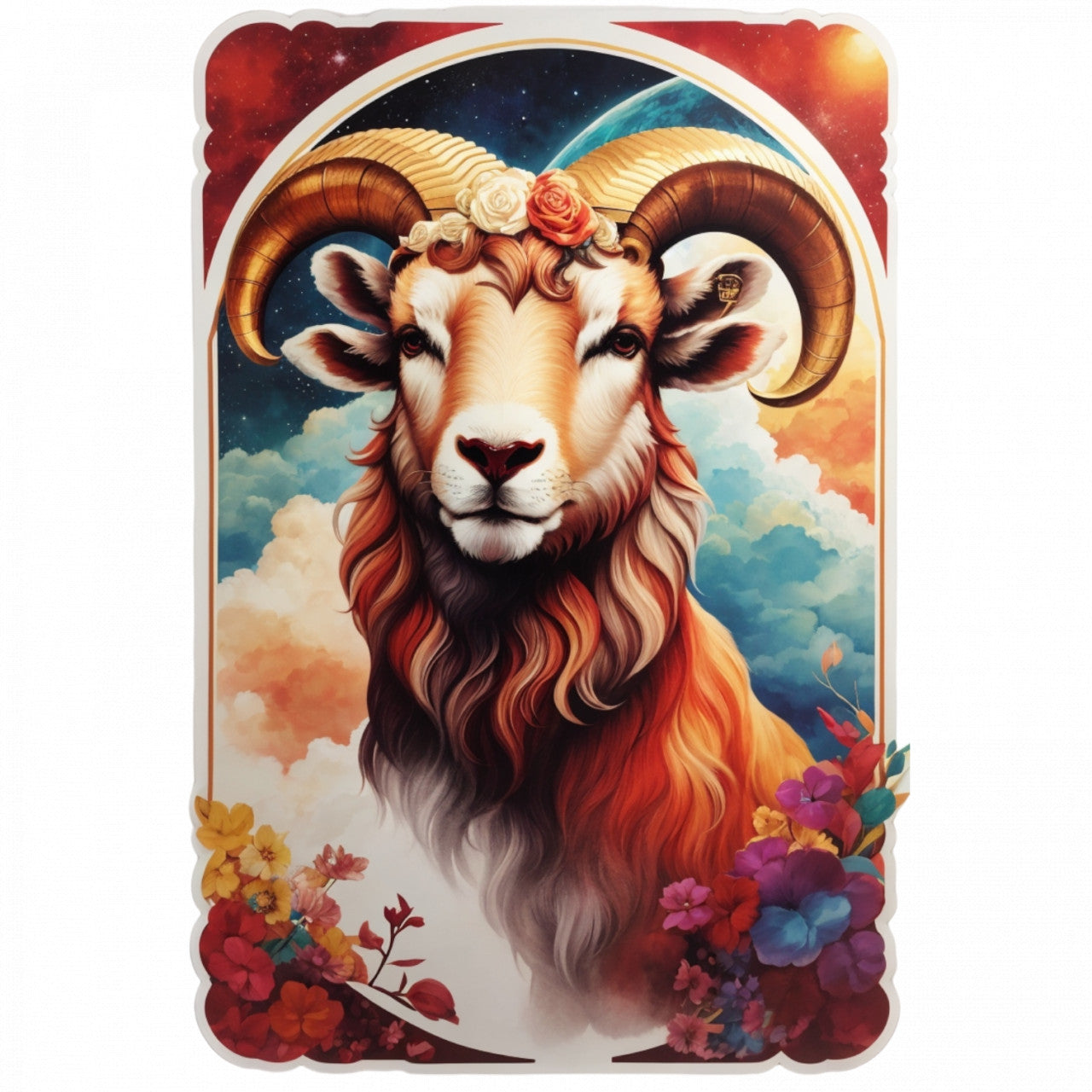 Set 12 bucati, Sticker decorativ, Cap de berbec simbol zodia berbec, Rezistent la apa, NO2501, 6 cm, Multicolor