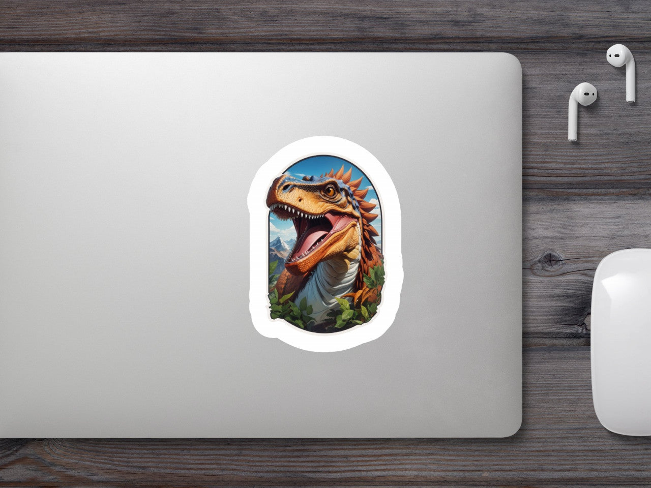 Set 12 bucati, Sticker decorativ, Cap de dinozaur, Rezistent la apa, NO4395, 6 cm, Multicolor