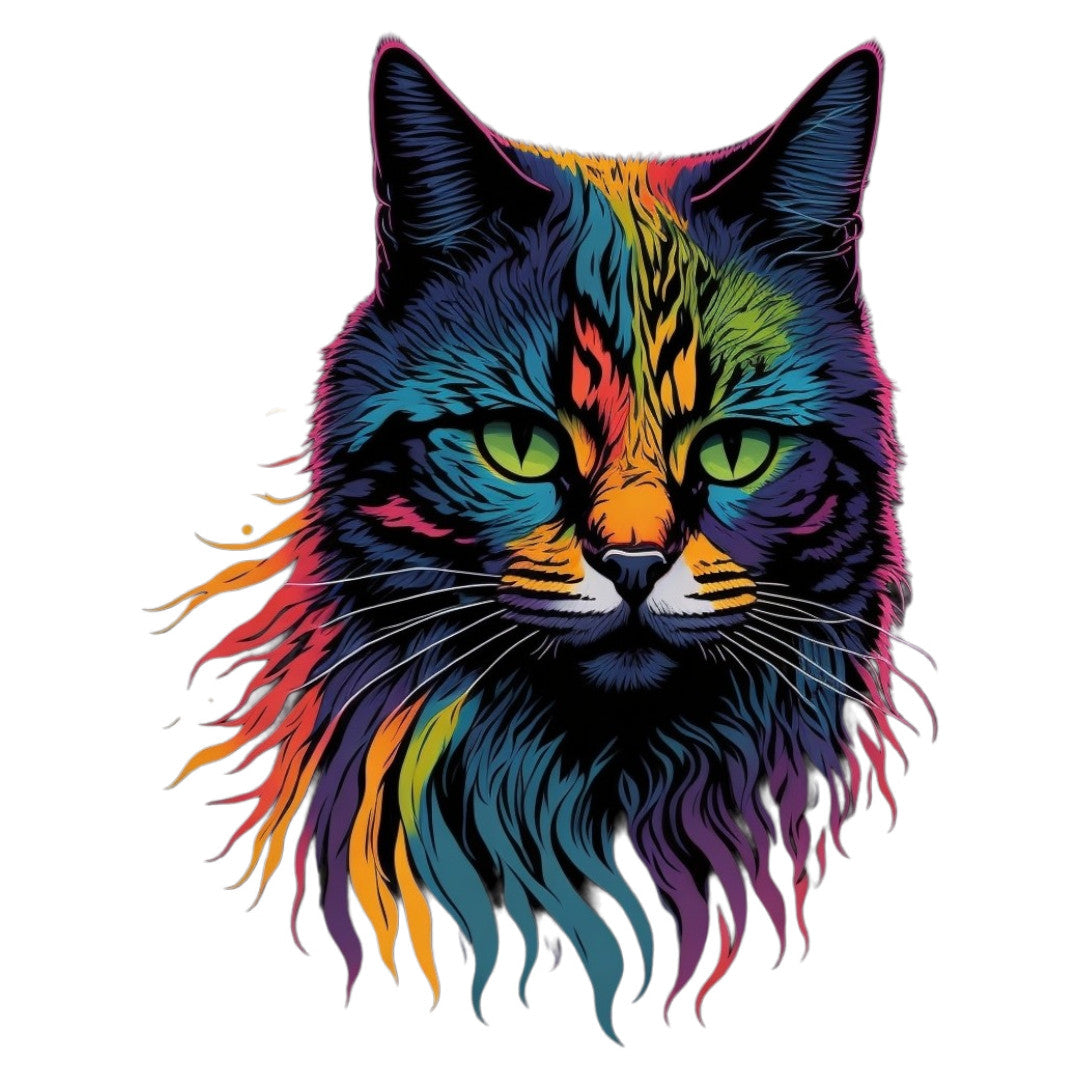 Set 12 bucati, Sticker decorativ, Cap de pisica, Rezistent la apa, NO4654, 6 cm, Multicolor