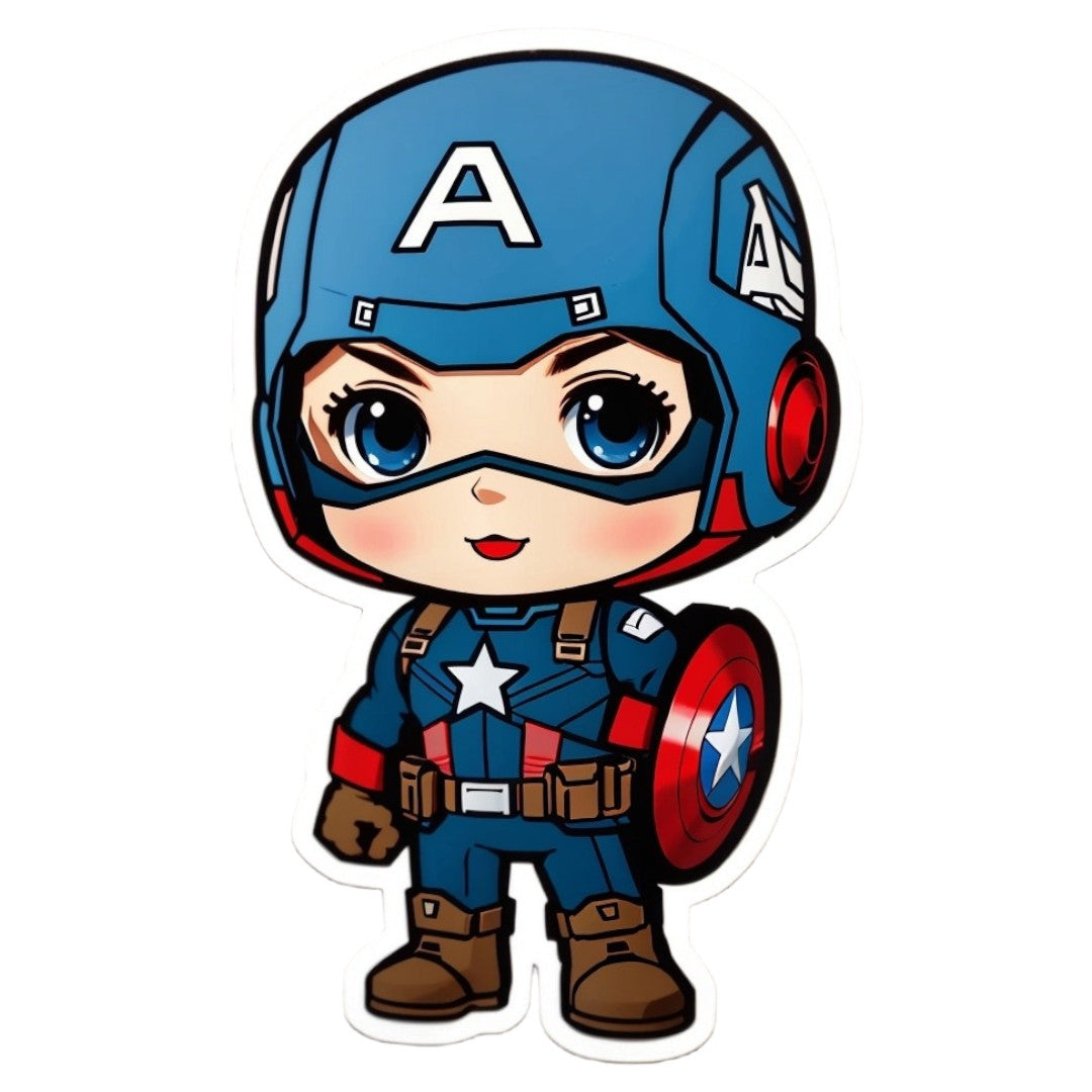 Set 12 bucati, Sticker decorativ, Capitanul America fata, Rezistent la apa, NO4361, 6 cm, Multicolor