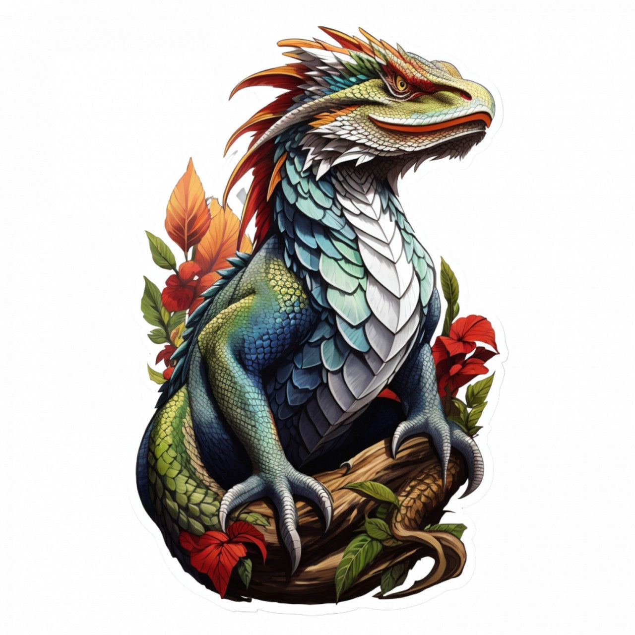 Set 12 bucati, Sticker decorativ, Creatura mitologica basilisk in jungla, Rezistent la apa, NO2428, 6 cm, Multicolor